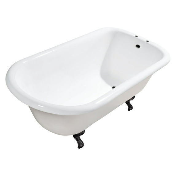 Aqua Eden VCT7D543019W0 54" Cast Iron Classic Flat-Rim Roll Top Clawfoot Tub (7" Faucet Drillings), White/Matte Black