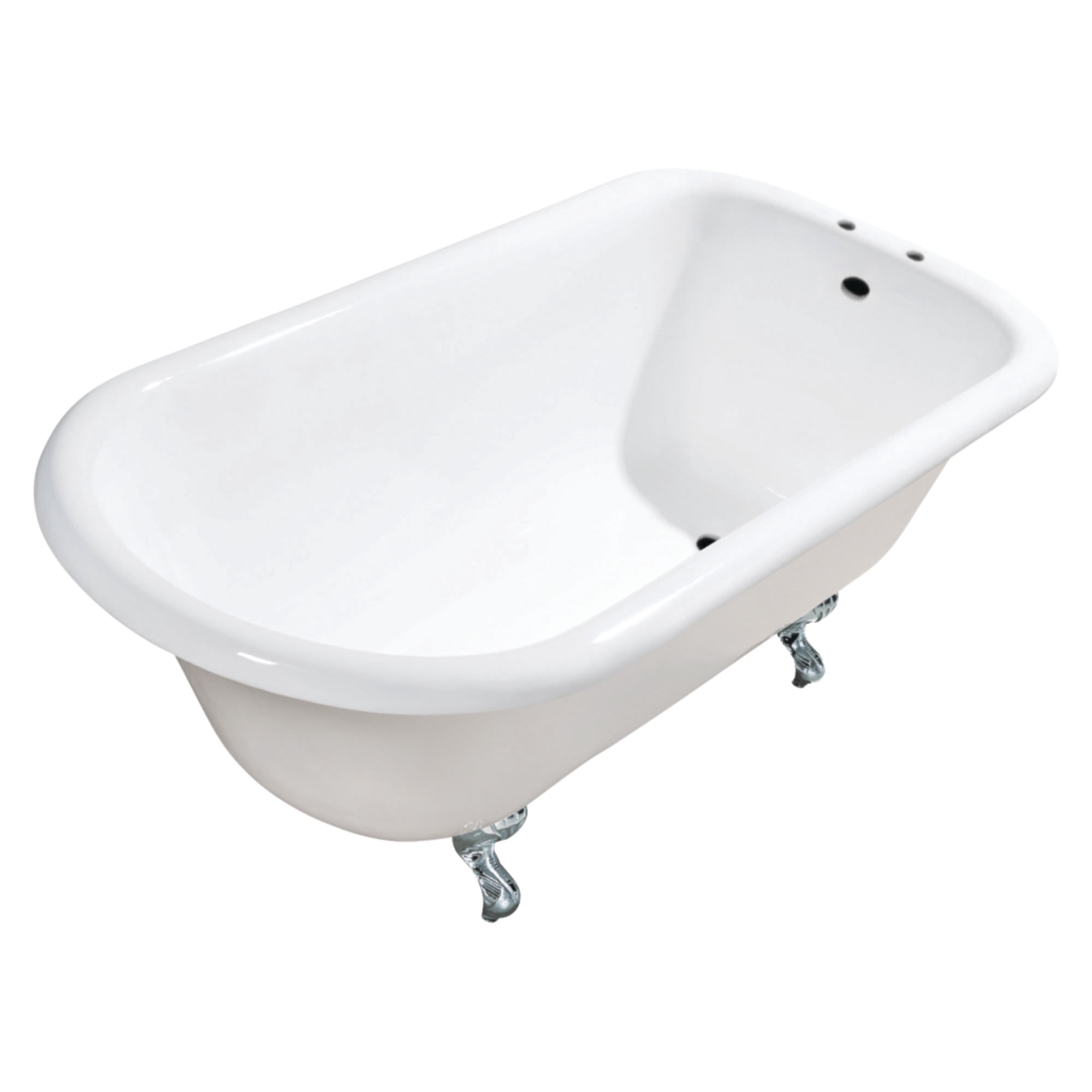 Aqua Eden VCT7D543019W1 54" Cast Iron Classic Flat-Rim Roll Top Clawfoot Tub (7" Faucet Drillings), White/Polished Chrome