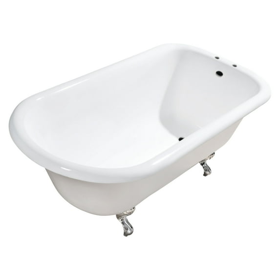 Aqua Eden VCT7D543019W6 54" Cast Iron Classic Flat-Rim Roll Top Clawfoot Tub (7" Faucet Drillings), White/Polished Nickel