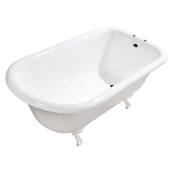 Aqua Eden VCT7D543019WH 54-Inch Cast Iron Classic Flat-Rim Roll Top Clawfoot Tub (7-Inch Faucet Drillings) in White