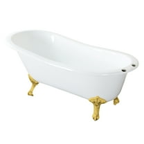 Aqua Eden VCT7D5431B7 54-Inch Cast Iron Oval Single Slipper Clawfoot Tub (7-Inch Faucet Drillings) in White/Brushed Brass
