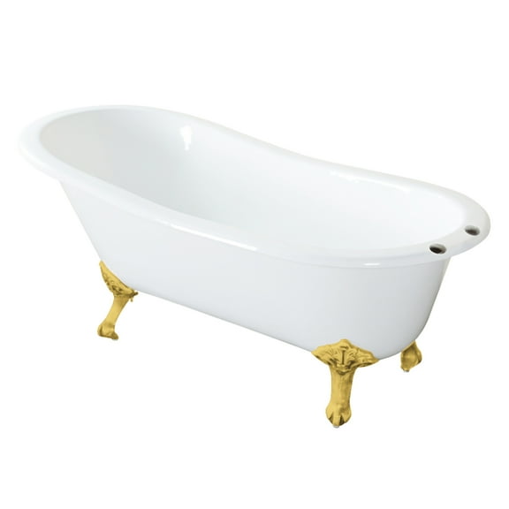Aqua Eden VCT7D5431B7 54-Inch Cast Iron Oval Single Slipper Clawfoot Tub (7-Inch Faucet Drillings) in White/Brushed Brass