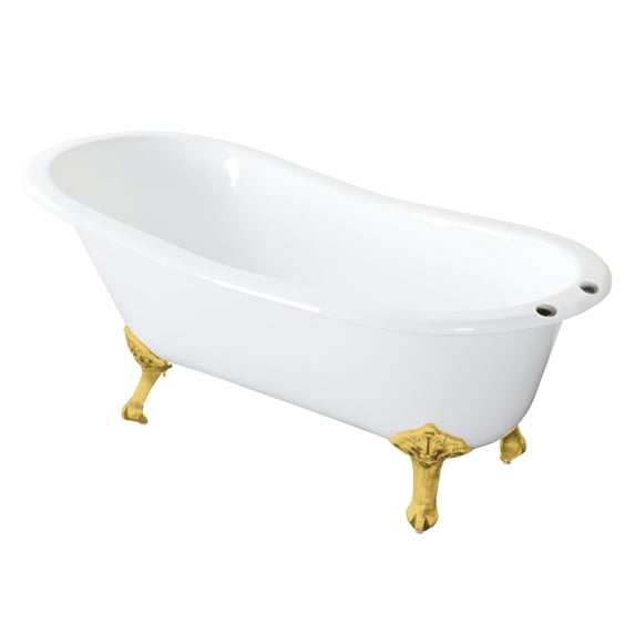 Aqua Eden VCT7D5731B7 57-Inch Cast Iron Oval Single Slipper Clawfoot Tub (7-Inch Faucet Drillings) in White/Brushed Brass