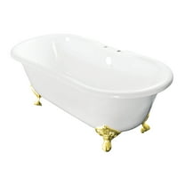 Aqua Eden VCT7D603017NB2 60" Cast Iron Oval Double Ended Clawfoot Tub (7" Faucet Drillings), White/Polished Brass