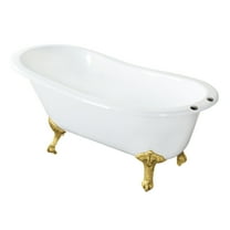 Aqua Eden VCT7D653129B7 61-Inch Cast Iron Oval Single Slipper Clawfoot Tub (7-Inch Faucet Drillings) in White/Brushed Brass