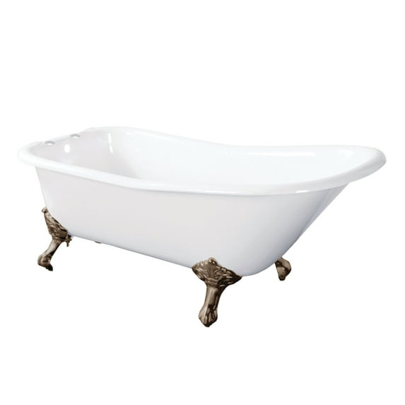 Aqua Eden VCT7D6630NF8 67" Cast Iron Classic Flat-Rim Single Slipper Clawfoot Tub (7" Faucet Drillings), White/Brushed Nickel