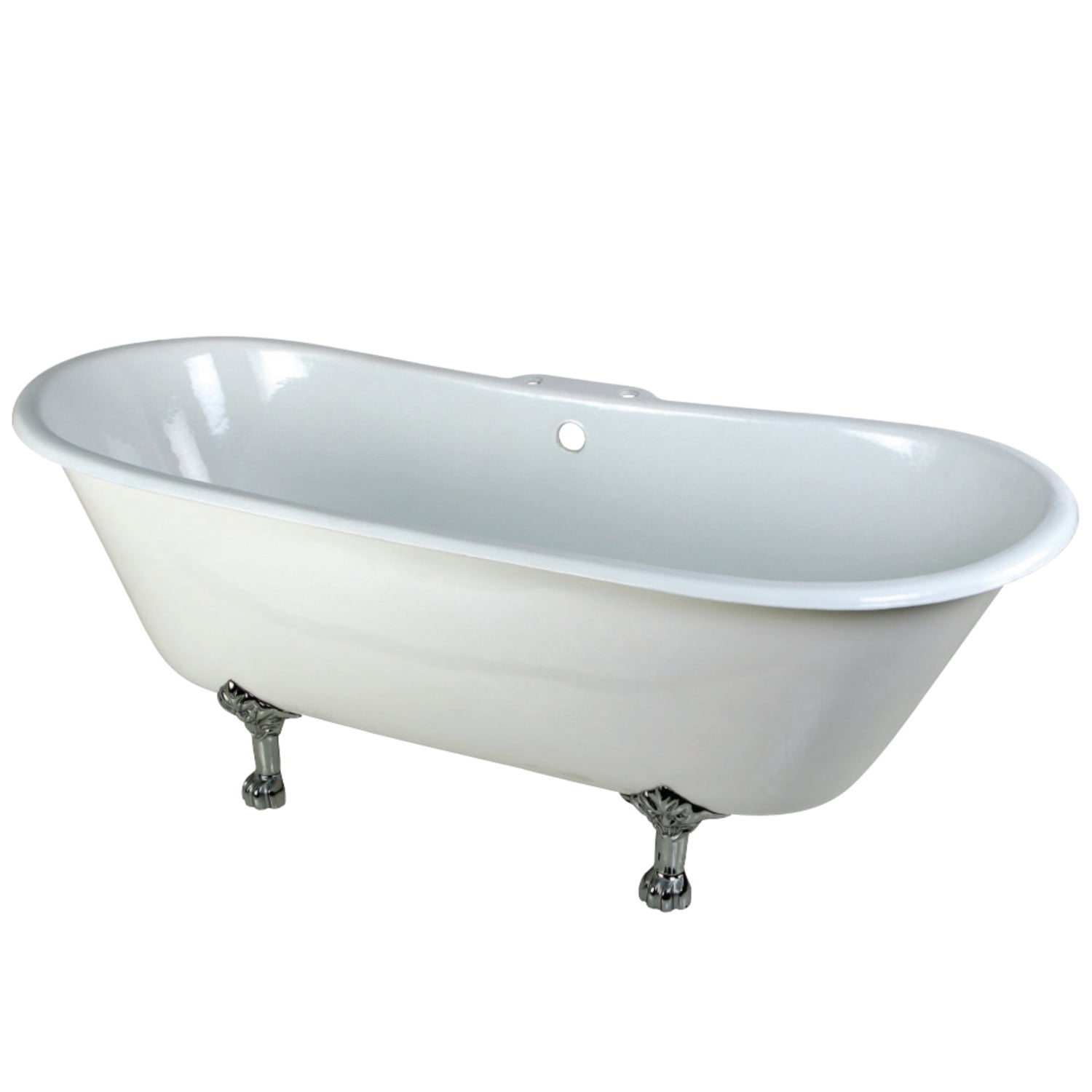 White Cast Iron Double Slipper Clawfoot Tub with Polished Chrome Feet