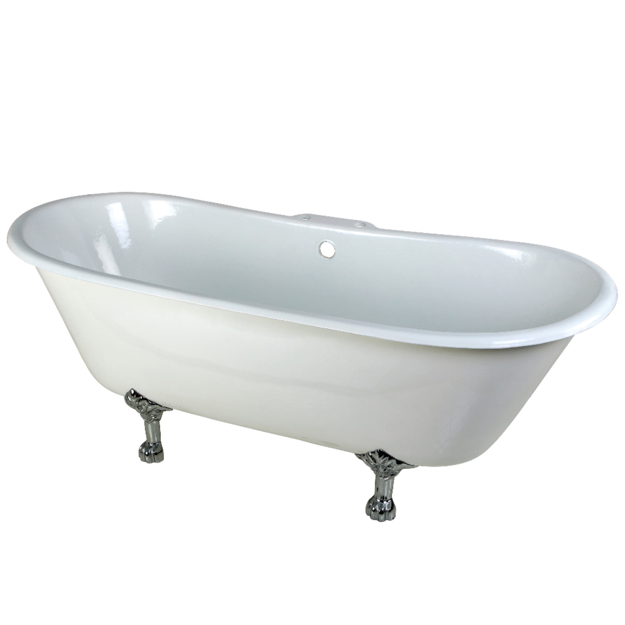 White Cast Iron Double Slipper Clawfoot Tub with Polished Chrome Feet