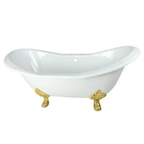Aqua Eden VCT7D7231NC7 72-Inch Cast Iron Oval Double Slipper Clawfoot Tub (7-Inch Faucet Drillings) in White/Brushed Brass