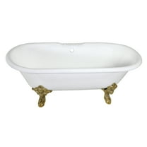 Aqua Eden VCT7DE7232NL2 72-Inch Cast Iron Oval Double Ended Clawfoot Tub (7-Inch Faucet Drillings) in White/Polished Brass