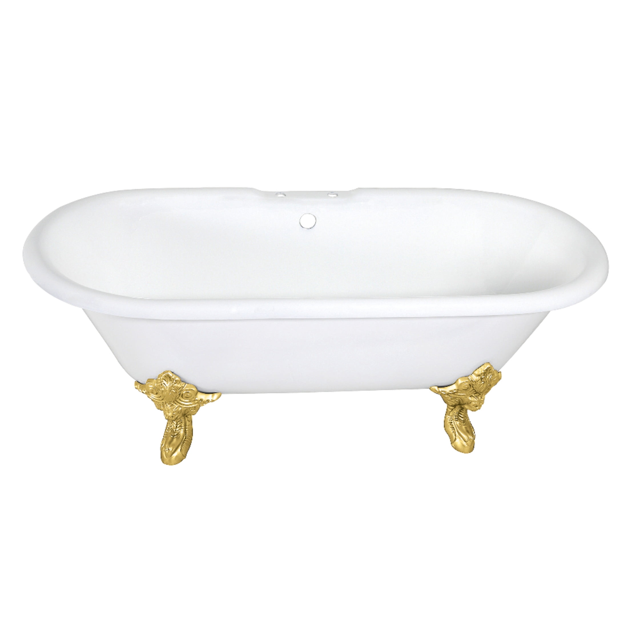 Aqua Eden VCT7DE7232NL7 72-Inch Cast Iron Oval Double Ended Clawfoot Tub (7-Inch Faucet Drillings) in White/Brushed Brass