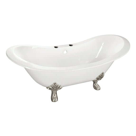 Aqua Eden VCT7DS6130NC8 61" Cast Iron Oval Double Slipper Clawfoot Tub (7" Faucet Drillings), White/Brushed Nickel