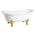 thumbnail image 1 of Aqua Eden VCT7DS6731NL7 67" Cast Iron Oval Double Slipper Clawfoot Tub (7" Faucet Drillings), White/Brushed Brass, 1 of 4