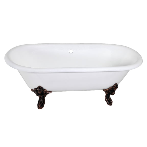 Aqua Eden VCTDE7232NL5 72-Inch Cast Iron Oval Double Ended Clawfoot Tub (No Faucet Drillings) in White/Oil Rubbed Bronze