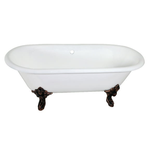 Aqua Eden VCTDE7232NL5 72-Inch Cast Iron Oval Double Ended Clawfoot Tub (No Faucet Drillings) in White/Oil Rubbed Bronze
