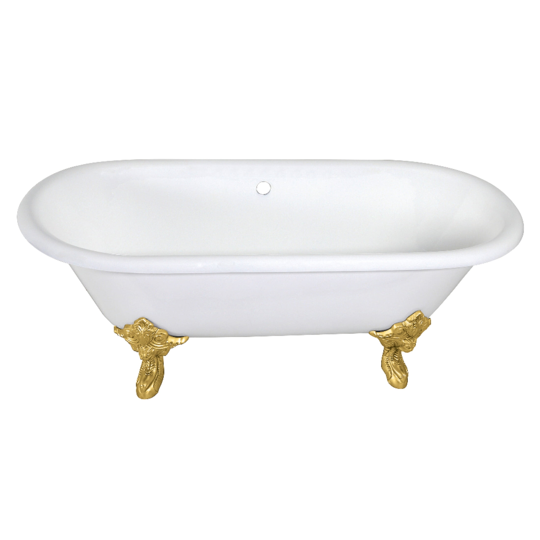 Aqua Eden VCTDE7232NL7 72-Inch Cast Iron Oval Double Ended Clawfoot Tub (No Faucet Drillings) in White/Brushed Brass