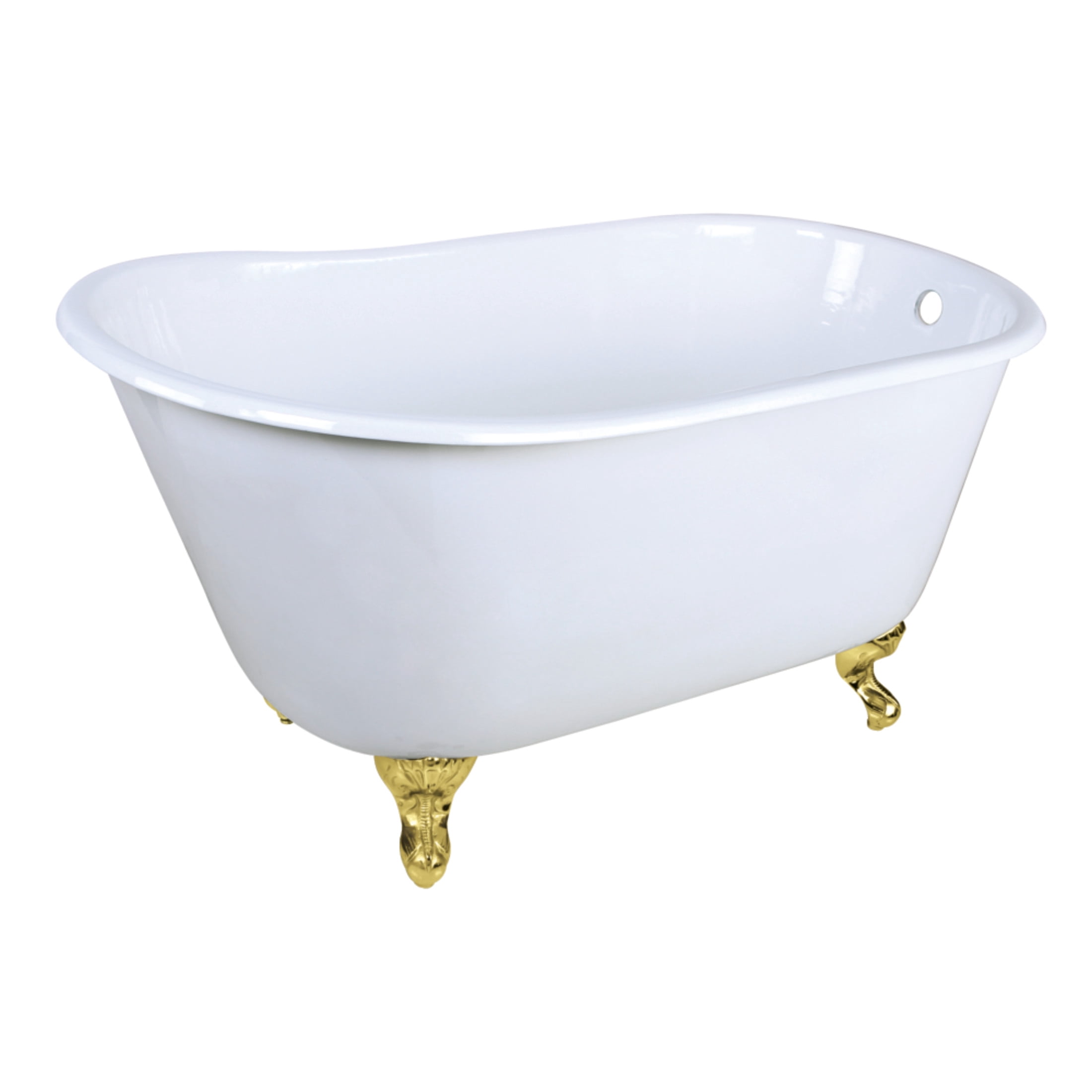 Aqua Eden VCTND4828NT2 48-Inch Cast Iron Oval Single Slipper Clawfoot Tub (No Faucet Drillings) in White/Polished Brass
