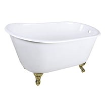 Aqua Eden VCTND4828NT7 48-Inch Cast Iron Oval Single Slipper Clawfoot Tub (No Faucet Drillings) in White/Brushed Brass