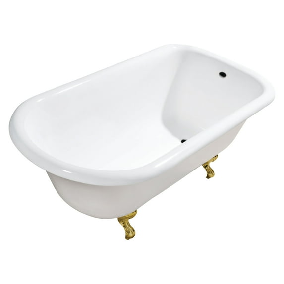 Aqua Eden VCTND483117W7 48" Cast Iron Classic Flat-Rim Roll Top Clawfoot Tub (No Faucet Drillings), White/Brushed Brass