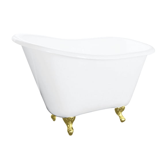 Aqua Eden VCTND5130NT2 51-Inch Cast Iron Classic Flat-Rim Single Slipper Clawfoot Tub (No Faucet Drillings) in White/Polished Brass