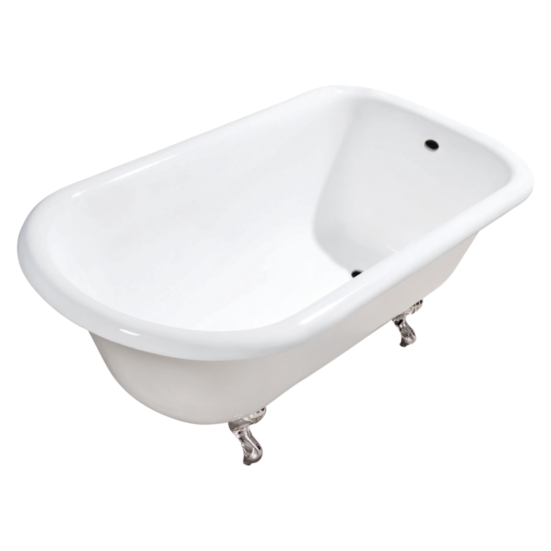 Aqua Eden VCTND543019W6 54-Inch Cast Iron Classic Flat-Rim Roll Top Clawfoot Tub (No Faucet Drillings) in White/Polished Nickel