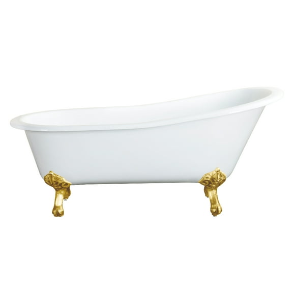 Aqua Eden VCTND5731B7 57-Inch Cast Iron Oval Single Slipper Clawfoot Tub (No Faucet Drillings) in White/Brushed Brass