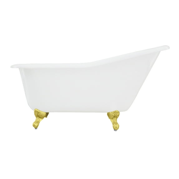 Aqua Eden VCTND6030NT2 60" Cast Iron Oval Single Slipper Clawfoot Tub (No Faucet Drillings), White/Polished Brass