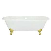 Aqua Eden VCTND663013NB2 66" Cast Iron Oval Double Ended Clawfoot Tub (No Faucet Drillings), White/Polished Brass