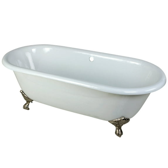 Aqua Eden VCTND663013NB8 66-Inch Cast Iron Double Ended Clawfoot Tub (No Faucet Drillings), White/Brushed Nickel