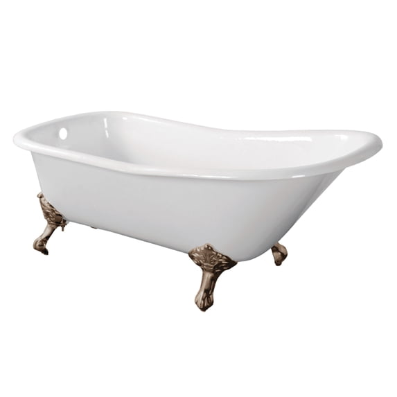 Aqua Eden VCTND6630NF8 67-Inch Cast Iron Classic Flat-Rim Single Slipper Clawfoot Tub (No Faucet Drillings) in White/Brushed Nickel