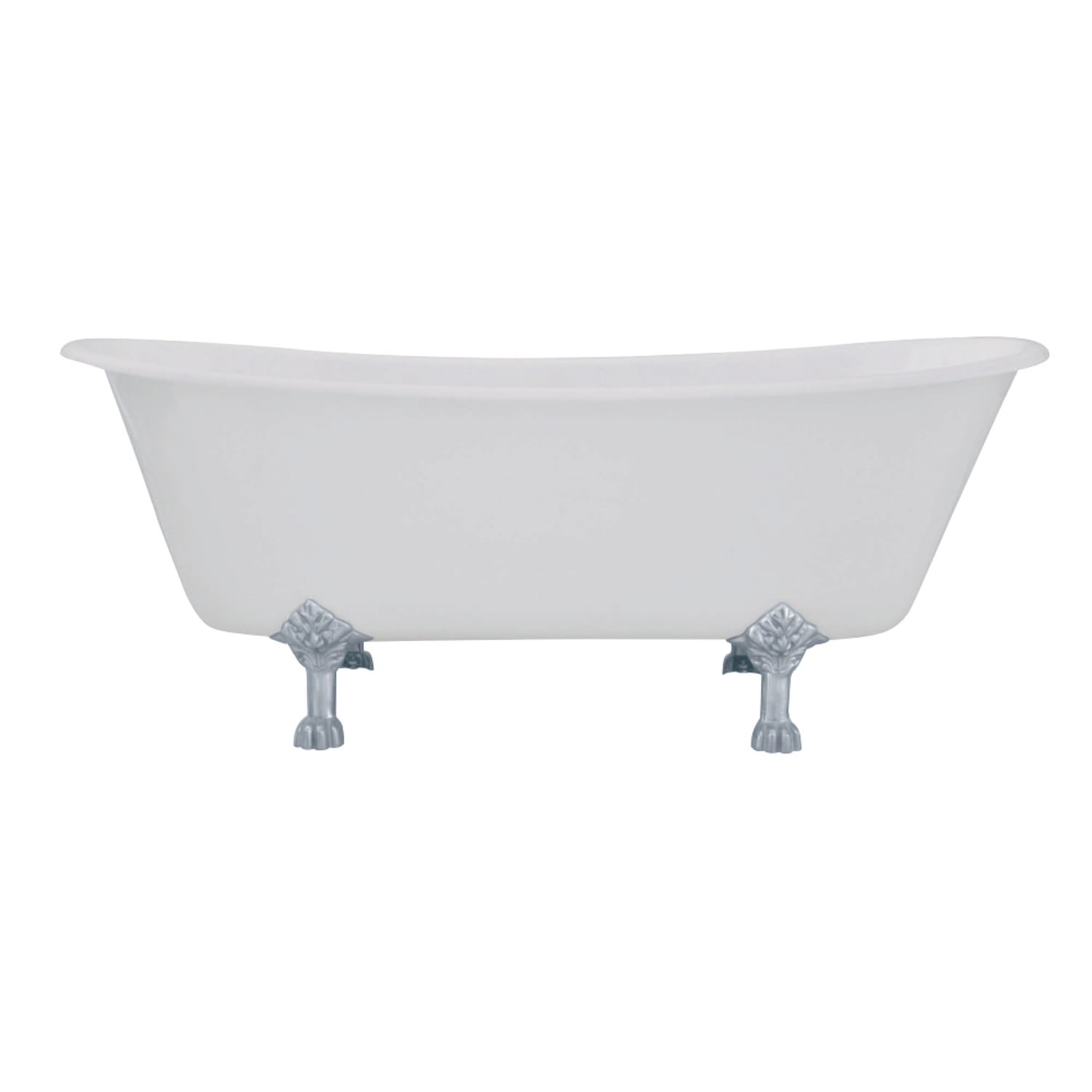 White Cast Iron Double Slipper Clawfoot Tub with Polished Chrome Feet