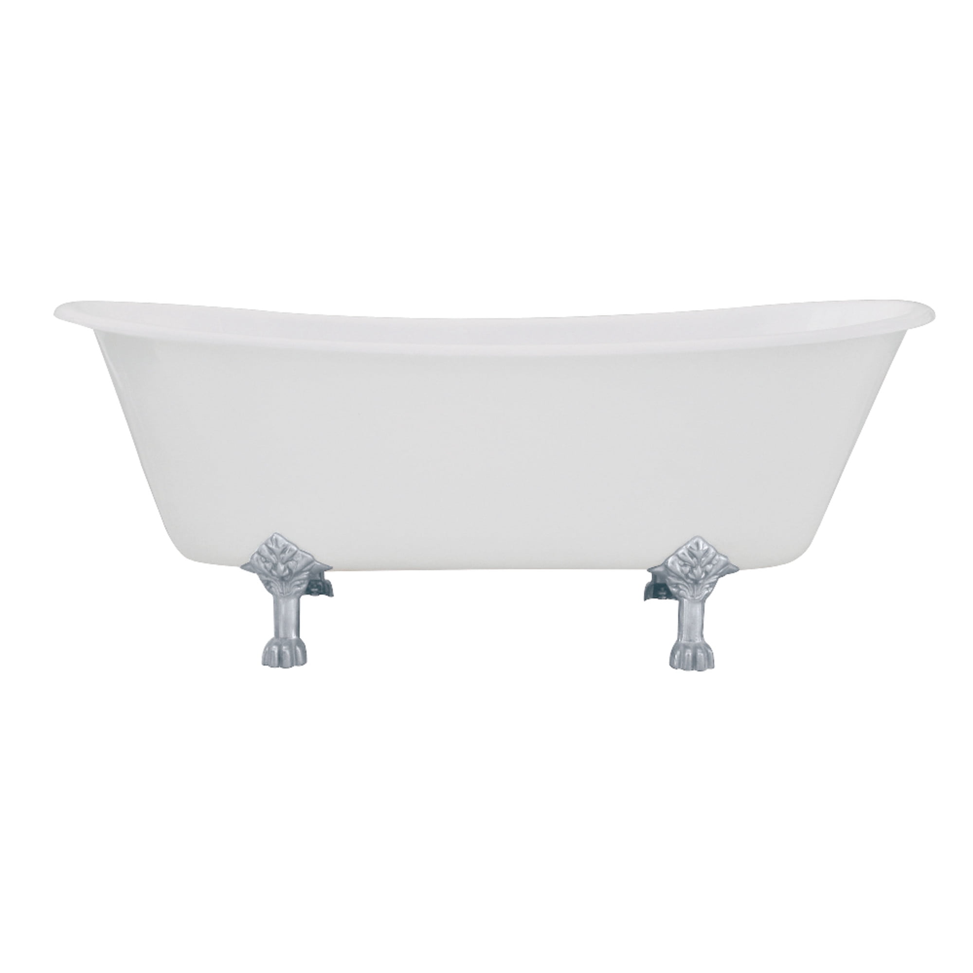 White Cast Iron Double Slipper Clawfoot Tub with Polished Chrome Feet