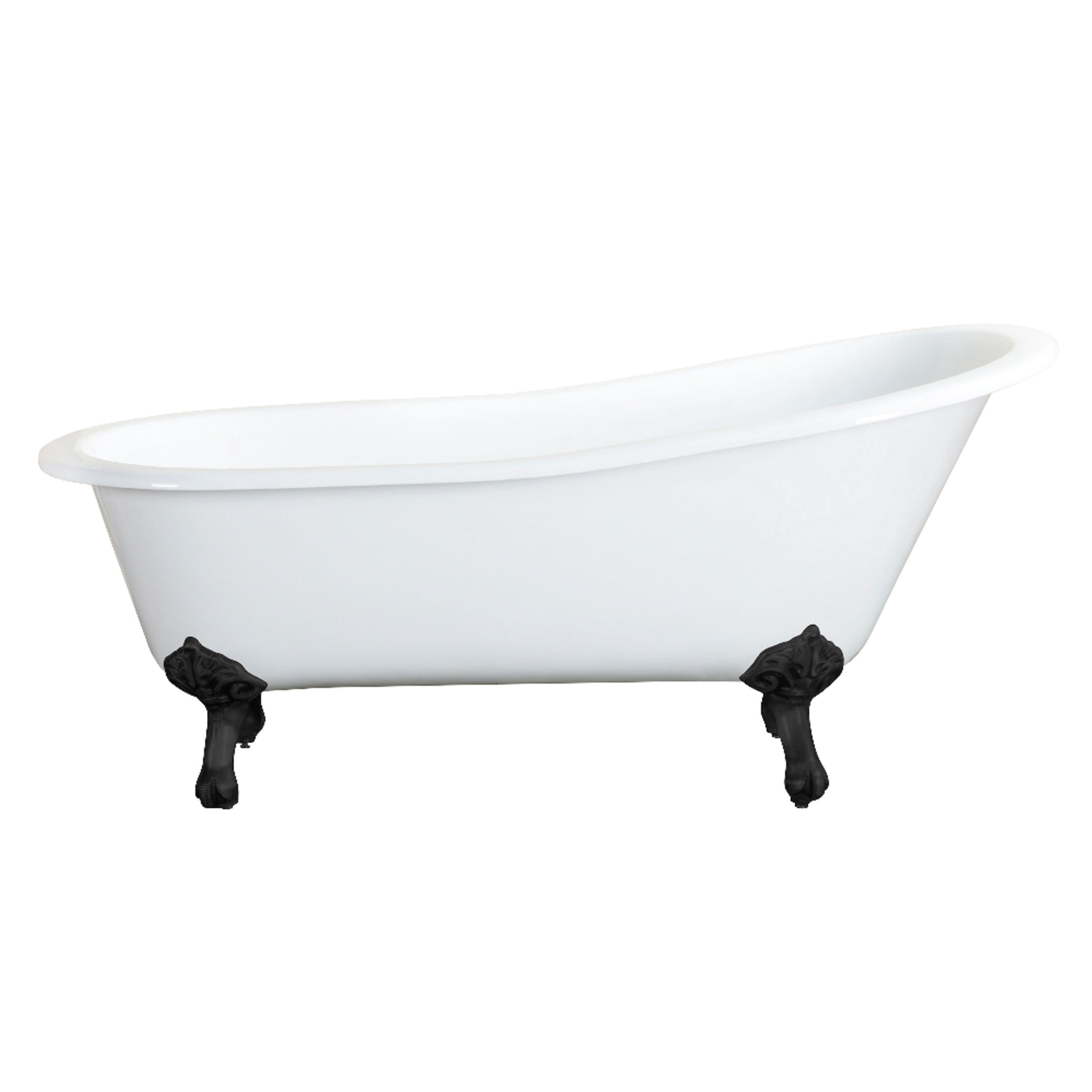 Aqua Eden VCTND673122ZB0 67-Inch Cast Iron Oval Single Slipper Clawfoot Tub (No Faucet Drillings) in White/Matte Black