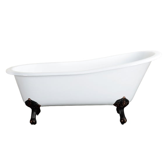 Aqua Eden VCTND673122ZB5 67-Inch Cast Iron Oval Single Slipper Clawfoot Tub (No Faucet Drillings) in White/Oil Rubbed Bronze