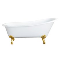 Aqua Eden VCTND673122ZB7 67-Inch Cast Iron Oval Single Slipper Clawfoot Tub (No Faucet Drillings) in White/Brushed Brass