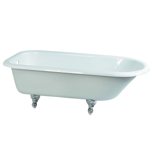 Aqua Eden VCTND673123T1 67-Inch Cast Iron Oval Rectangular Roll Top Clawfoot Tub (No Faucet Drillings) in White/Polished Chrome