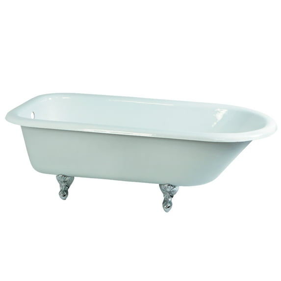 Aqua Eden VCTND673123T1 67-Inch Cast Iron Oval Rectangular Roll Top Clawfoot Tub (No Faucet Drillings) in White/Polished Chrome