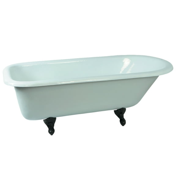 Aqua Eden VCTND673123T5 67-Inch Cast Iron Oval Rectangular Roll Top Clawfoot Tub (No Faucet Drillings) in White/Oil Rubbed Bronze