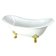 thumbnail image 1 of Aqua Eden VCTND7231NC2 72-Inch Cast Iron Oval Double Slipper Clawfoot Tub (No Faucet Drillings) in White/Polished Brass, 1 of 4