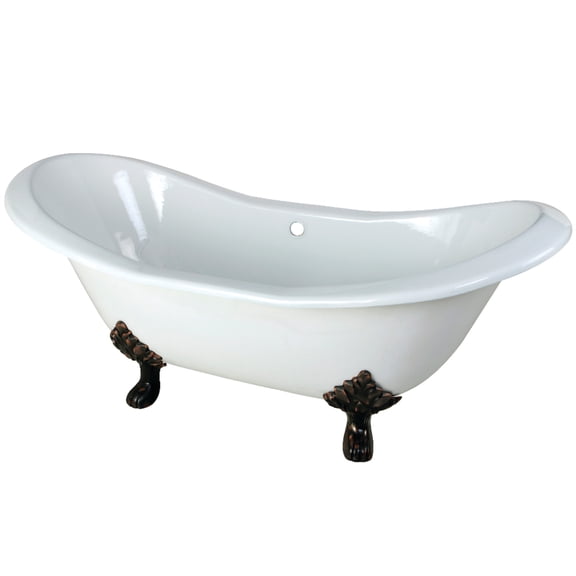 Aqua Eden VCTND7231NC5 72-Inch Cast Iron Oval Double Slipper Clawfoot Tub (No Faucet Drillings) in White/Oil Rubbed Bronze
