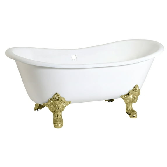 Aqua Eden VCTNDS6731NL2 67-Inch Cast Iron Double Slipper Clawfoot Tub (No Faucet Drillings), White/Polished Brass
