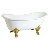 Aqua Eden VCTNDS6731NL7 67" Cast Iron Oval Double Slipper Clawfoot Tub (No Faucet Drillings), White/Brushed Brass