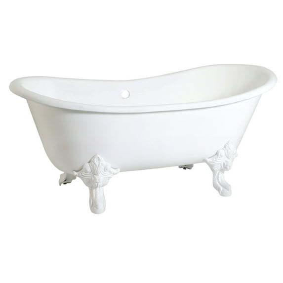 Aqua Eden VCTNDS6731NLW 67-Inch Cast Iron Double Slipper Clawfoot Tub (No Faucet Drillings), White