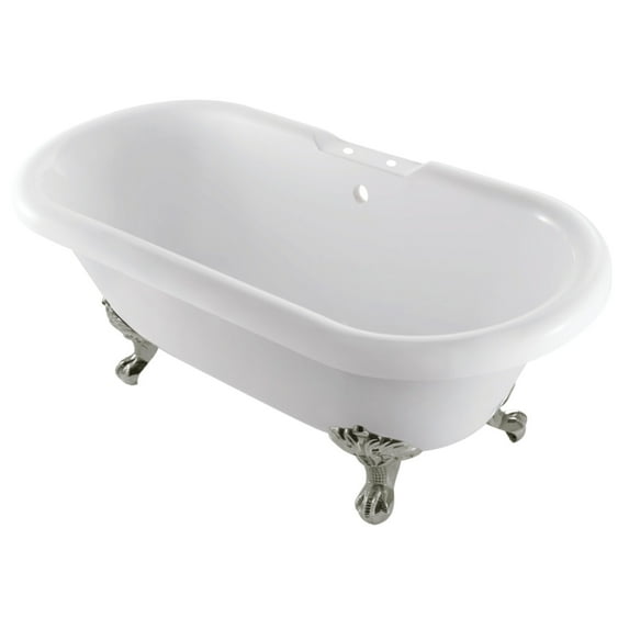 Aqua Eden VT7DS672924JNH8 67-Inch Acrylic Clawfoot Tub with 7-Inch Faucet Drillings, White/Brushed Nickel