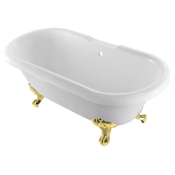 Aqua Eden VTDS672924JNH2 67-Inch Acrylic Clawfoot Tub, No Faucet Drillings, White/Polished Brass