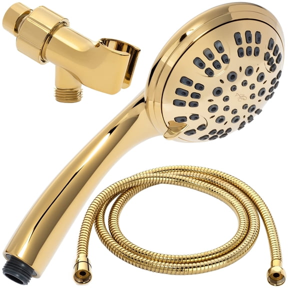 Aqua Elegante 6 Function Handheld Shower Head Kit with Shower Hose & Mount - 2.5 GPM - Polished Brass