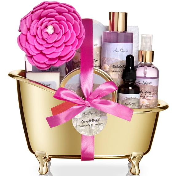 Aqua Elegante Bath Gift Basket For Women - Luxury Body Care Set With Lavender & Chamomile