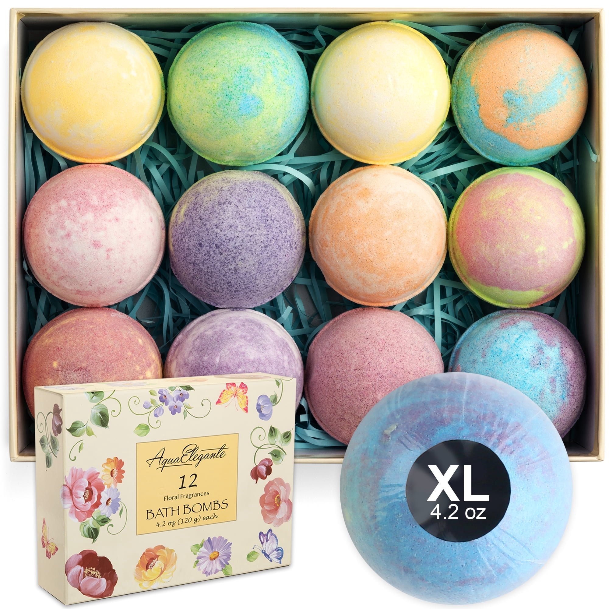Aqua Elegante Flower Bath Bombs Gift Set - 12 Large Bathbombs For Women With Natural Shea Butter