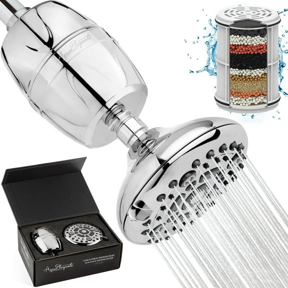 Aqua Elegante High Pressure Shower Head with 16-Stage Shower Water Filter - 2.5 GPM - Chrome