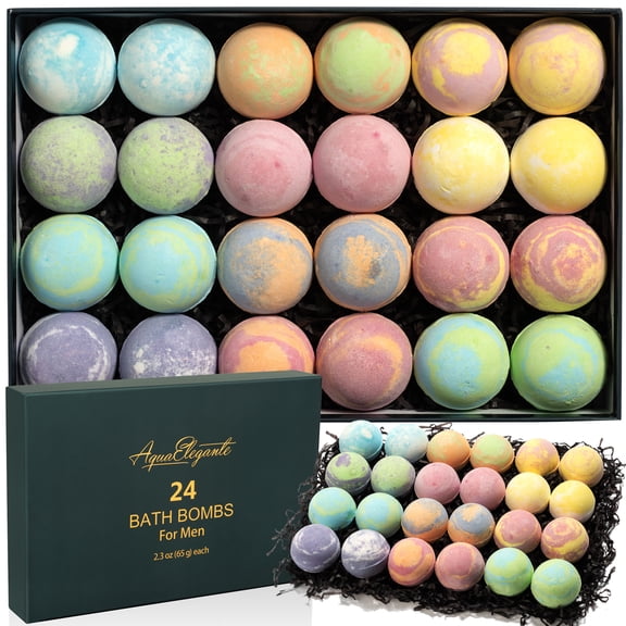 Aqua Elegante Luxury Bath Bombs For Men - Gift Set of 24 Large Bathbombs With Natural Essential Oils